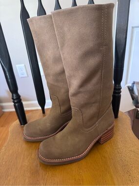 FRYE AND CO. Miranda 14 Tall Vegan Suede Heeled Boots in Brown Size 9 New no box